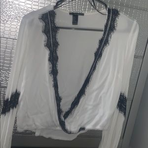 Forever 21 white blouse with black lace detailing